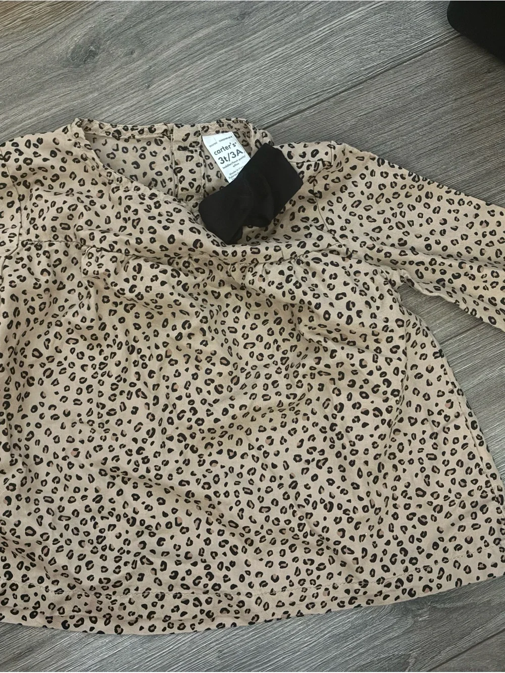Carter's Tan Leopard Print Long Sleeve Top with Black Bow Accent & black legging
